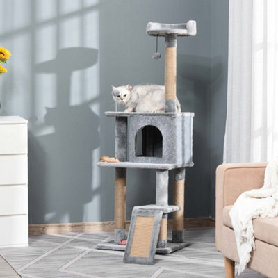PawHut Cat Tree Tower Climbing Activity Center with Jute Scratching Post, Grey