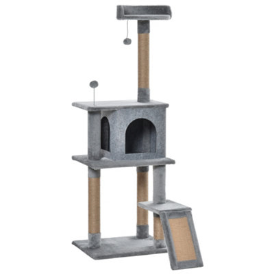 PawHut Cat Tree Tower Climbing Activity Center with Jute Scratching Post, Grey