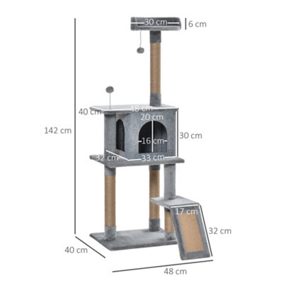 PawHut Cat Tree Tower Climbing Activity Center with Jute Scratching Post, Grey