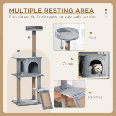 PawHut Cat Tree Tower Climbing Activity Center with Jute Scratching Post, Grey