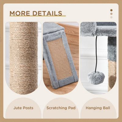 PawHut Cat Tree Tower Climbing Activity Center with Jute Scratching Post, Grey