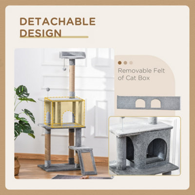 PawHut Cat Tree Tower Climbing Activity Center with Jute Scratching Post, Grey