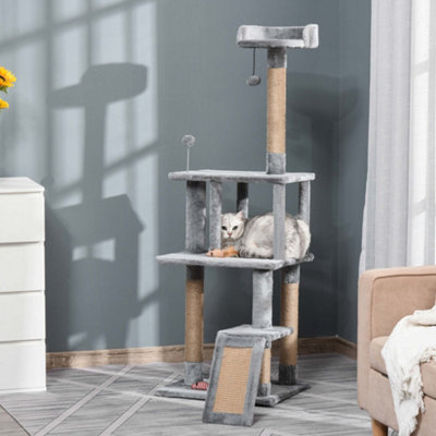PawHut Cat Tree Tower Climbing Activity Center with Jute Scratching Post, Grey