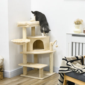 PawHut Cat Tree Tower Climbing  Activity Centre with Sisal Scratching Post Cream