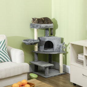 PawHut Cat Tree Tower Climbing  Activity Centre with Sisal Scratching Post Grey