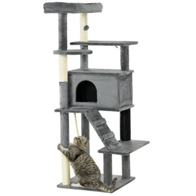 PawHut Cat Tree Tower for Indoor Cats with Scratching Post House Toy Grey