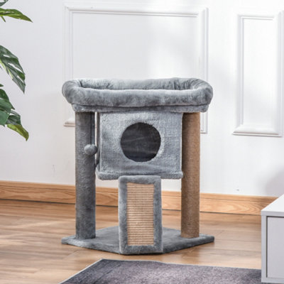 PawHut Cat Tree Tower Indoor with Cats Scratching Post Cat House, Grey