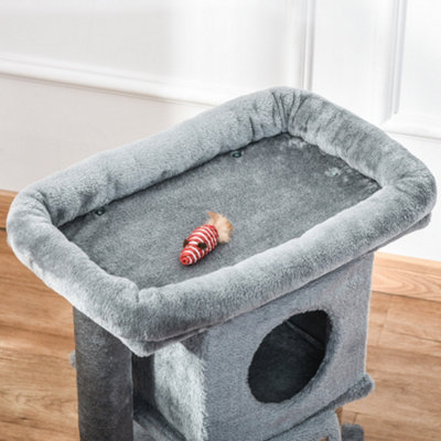 PawHut Cat Tree Tower Indoor with Cats Scratching Post Cat House, Grey