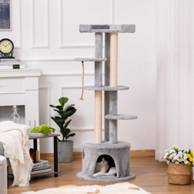 PawHut Cat Tree Tower Multi-level Activity Centre Pet Furniture with Scratching Post Condo Hanging Ropes Plush Perches