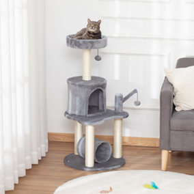 PawHut Cat Tree TowerClimbing Activity Center Kitten Furniture with Jute Scratching Post Bed Tunnel Perch Hanging Balls