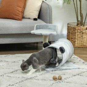 PawHut Cat Tree w/ Scratching Post, Bed, Cat Tunnel, Toy Ball, Grey