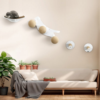 PawHut Cat Wall Furniture w/ Curved Platforms, Scratching Posts - White Price Comparisons | Compare The Build