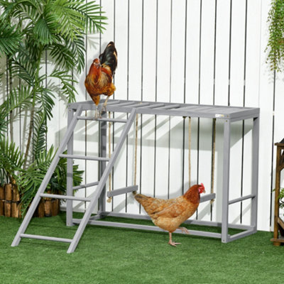 PawHut Chicken Activity Play Chicken Coop with Swing Set for 3-4 Chickens, Grey