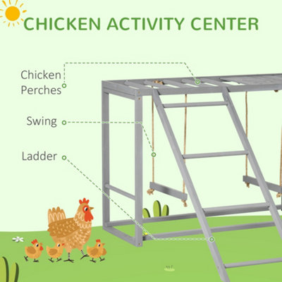 PawHut Chicken Activity Play Chicken Coop with Swing Set for 3-4 Chickens, Grey
