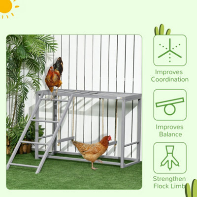 PawHut Chicken Activity Play Chicken Coop with Swing Set for 3-4 Chickens, Grey