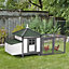 PawHut Chicken Coop Hen Poultry House w/ Nesting Box Outdoor Run Patio Wooden- Grey