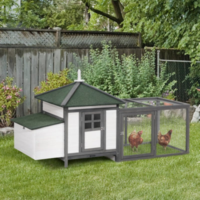 PawHut Chicken Coop Hen Poultry House w/ Nesting Box Outdoor Run Patio ...