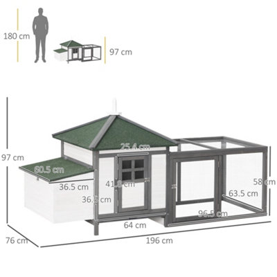 PawHut Chicken Coop Hen Poultry House w/ Nesting Box Outdoor Run Patio Wooden- Grey - 3