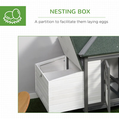 PawHut Chicken Coop Hen Poultry House w/ Nesting Box Outdoor Run Patio Wooden- Grey - 6