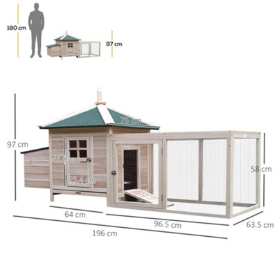 PawHut Chicken Coop Hen Poultry House w/ Nesting Box Outdoor Run Patio Wooden- Natural - 3