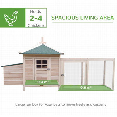 PawHut Chicken Coop Hen Poultry House w/ Nesting Box Outdoor Run Patio Wooden- Natural - 6