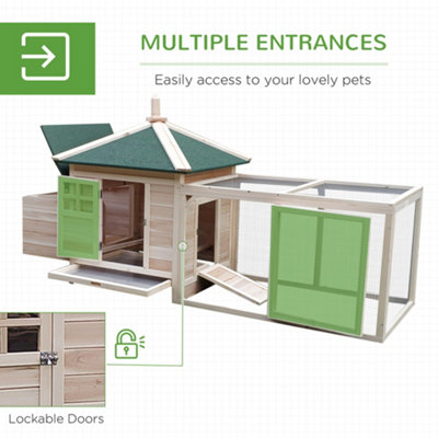PawHut Chicken Coop Hen Poultry House w/ Nesting Box Outdoor Run Patio Wooden- Natural - 7