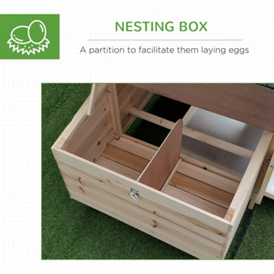 PawHut Chicken Coop Hen Poultry House w/ Nesting Box Outdoor Run Patio Wooden- Natural - 4