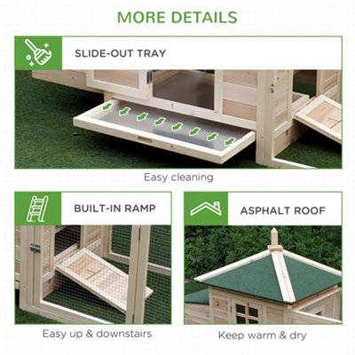 PawHut Chicken Coop Hen Poultry House w/ Nesting Box Outdoor Run Patio Wooden- Natural - 5