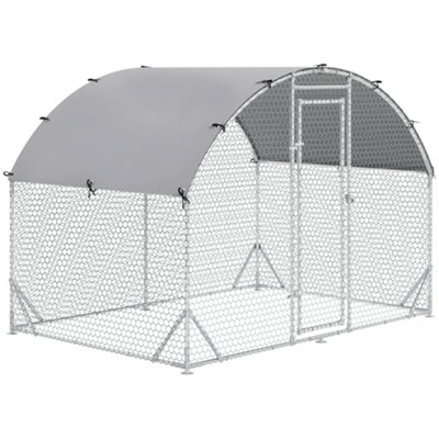 PawHut Chicken Run 1 Room Galvanised Chicken Coop Hen House w/ Cover 2.8 x 1.9 x 2m