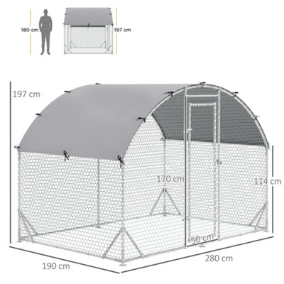 PawHut Chicken Run 1 Room Galvanised Chicken Coop Hen House w/ Cover 2.8 x 1.9 x 2m - 3