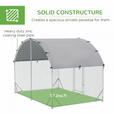 PawHut Chicken Run 1 Room Galvanised Chicken Coop Hen House w/ Cover 2.8 x 1.9 x 2m - 4
