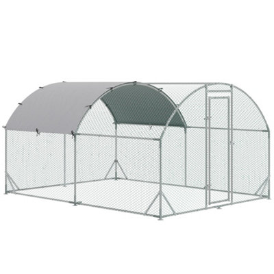 PawHut Chicken Run Two-Room Galvanised Chicken Coop Hen House w/ Cover 2.8 x 3.8 x 2m