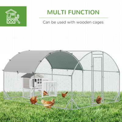 PawHut Chicken Run Two-Room Galvanised Chicken Coop Hen House w/ Cover 2.8 x 3.8 x 2m - 7