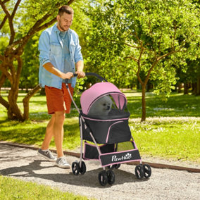 PawHut Detachable Pet Stroller, 3 In 1 Dog Cat Travel Carriage, Foldable Carrying Bag w/ Universal Wheels, Brake, Pink
