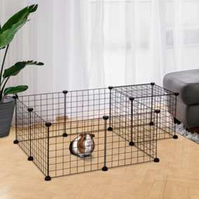 PawHut DIY Pet Playpen Metal Wire Fence 12 Panel Enclosure Indoor Outdoor Guinea Pig Rabbit Small Animals Cage Black