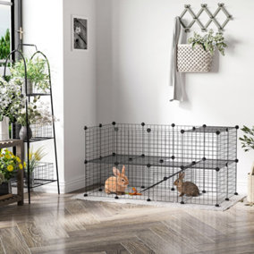 PawHut DIY Pet Playpen Metal Wire Fence Indoor Outdoor Guinea Pig Rabbit Small Animals Cage 36 Panel Enclosure Black