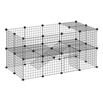 PawHut DIY Pet Playpen Metal Wire Fence Indoor Outdoor Guinea Pig Rabbit  Small Animals Cage 36 Panel Enclosure Black