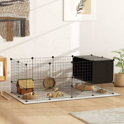 PawHut DIY Small Animal Cage w/ Elevated Huts, for Guinea Pigs