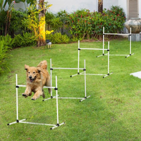 PawHut Dog Agility Equipment Height Adjustable Jumps Hurdle Set of 4 w/ Carrying Bag for Pet Outdoor Games Exercise Training