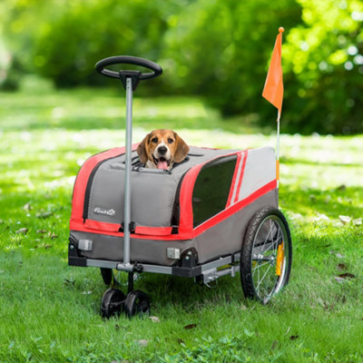 PawHut Dog Bike Trailer 2 in 1 Pet Trolley Stroller Cart Bicycle Red