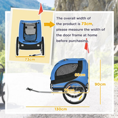 PawHut Dog Bike Trailer Pet Cart Bike Carrier Travel with Hitch Coupler Blue - 3