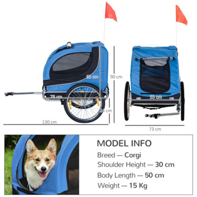 PawHut Dog Bike Trailer Pet Cart Bike Carrier Travel with Hitch Coupler Blue