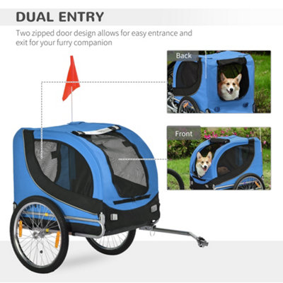 PawHut Dog Bike Trailer Pet Cart Bike Carrier Travel with Hitch Coupler Blue