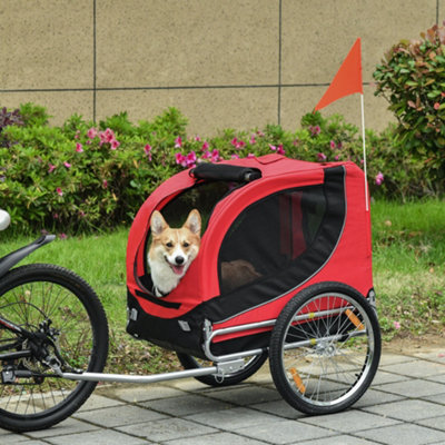 PawHut Dog Bike Trailer Pet Cart Bike Carrier Travel with Hitch Coupler Red