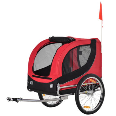PawHut Dog Bike Trailer Pet Cart Bike Carrier Travel with Hitch Coupler Red