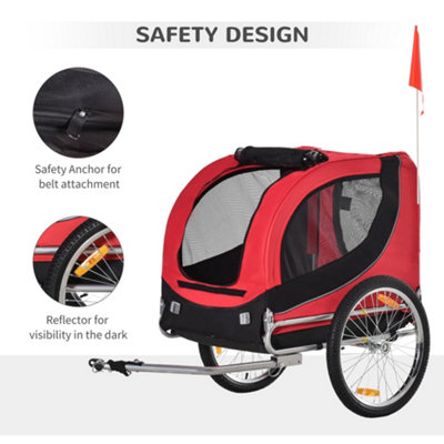 PawHut Dog Bike Trailer Pet Cart Bike Carrier Travel with Hitch Coupler Red - 4