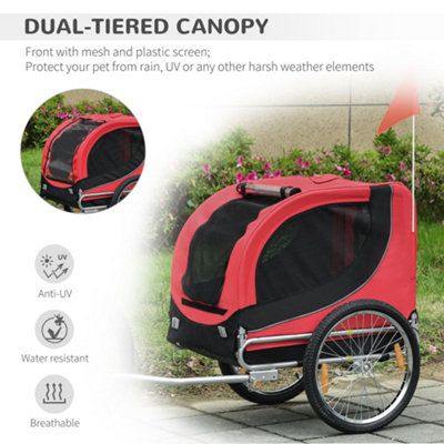 PawHut Dog Bike Trailer Pet Cart Bike Carrier Travel with Hitch Coupler Red - 5