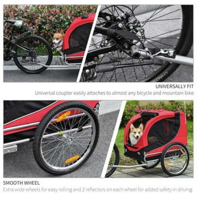 PawHut Dog Bike Trailer Pet Cart Bike Carrier Travel with Hitch Coupler Red - 8