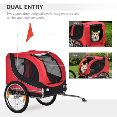 PawHut Dog Bike Trailer Pet Cart Bike Carrier Travel with Hitch Coupler Red - 9