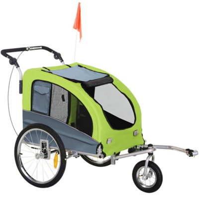 PawHut Dog Bike Trailer Stroller for Bicycle 360 Degrees Rotatable with Reflectors 3 Wheels Hitch Coupler Water Resistant Green